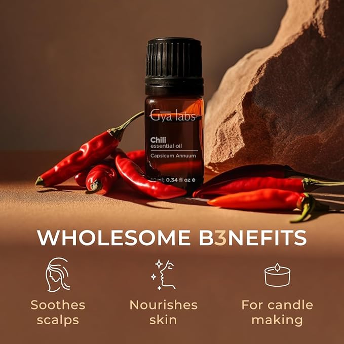 Gya Labs Chili Essential Oil for Hair Healthy - 0.34 Fl Oz - 100% Pure Natural Chili Oil for Skin, Diffusers, Candle Making Scent - Refreshing & Favorite Among Fitness Enthusiasts