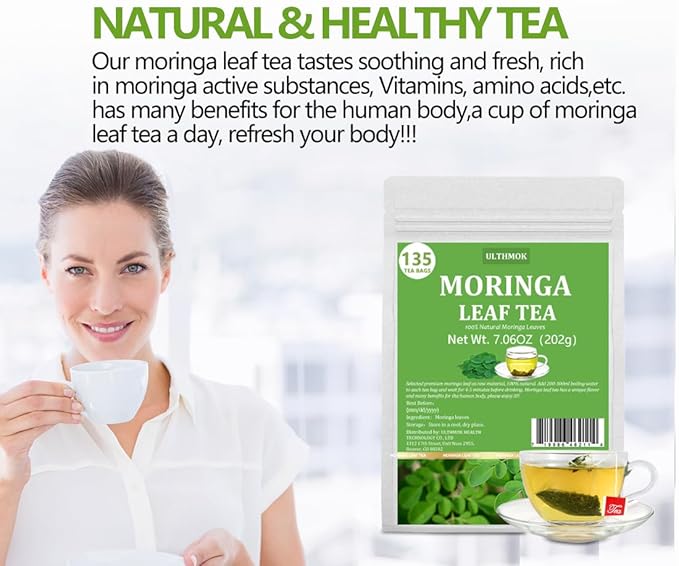 Premium Moringa Tea,135 Tea Bags/7.15OZ,100% Pure Moringa Leaves,Natural & No Additives.