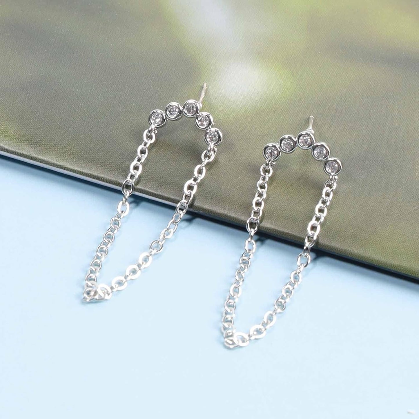Boho Rhinestone Circle Studs Earrings Silver Cz Hoop Drop Earrings Circle Tassel Dangle Earrings Drop Chain Earrings Jewelry for Women and Girls Gifts