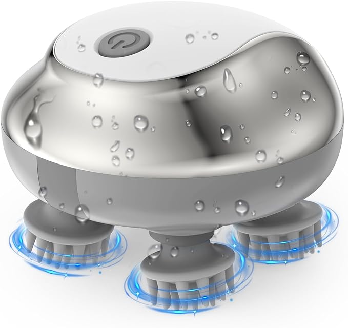 KeeKit Electric Pet Massager, Handheld Scalp Massager for Cats and Dogs, Cordless Cat Massage Tool with IPX7 Waterproof, 4 Silicone Heads, 3 Kneading Modes for Hair Growth, Deep Clean and Stress Relax