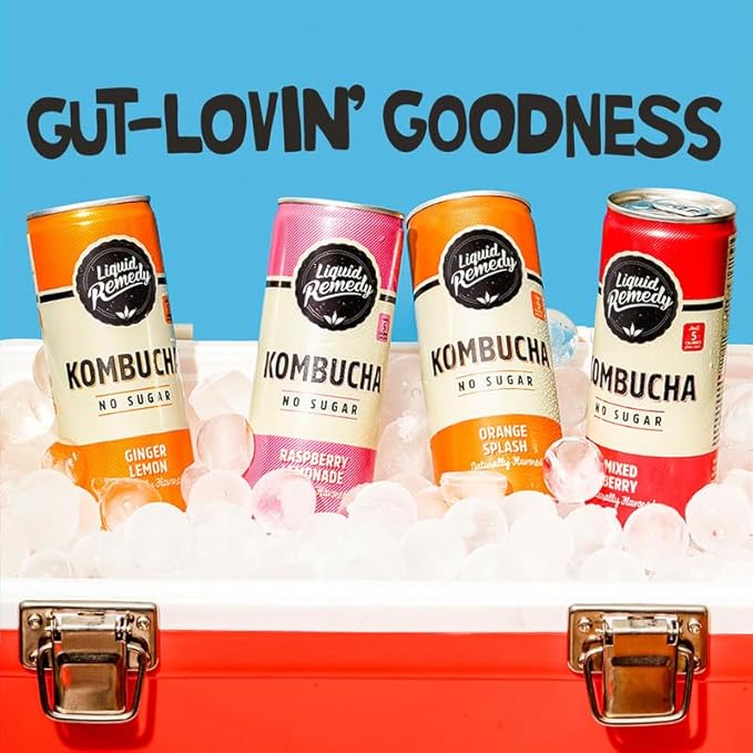 Liquid Remedy Kombucha Sugar Free Organic Drink, Low Calorie, Probiotic Like Tea for Gut Health - Fan Favorites Variety Pack - 8.5 Fl Oz Can, 24-Pack
