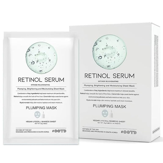 Rejuvenating Retinol Sheet Mask Korean Vegan Wrinkle Lifting, Plumping and Moisturizing Sheet Mask, Retinol, Ceramide, Hyaluronate 10EA