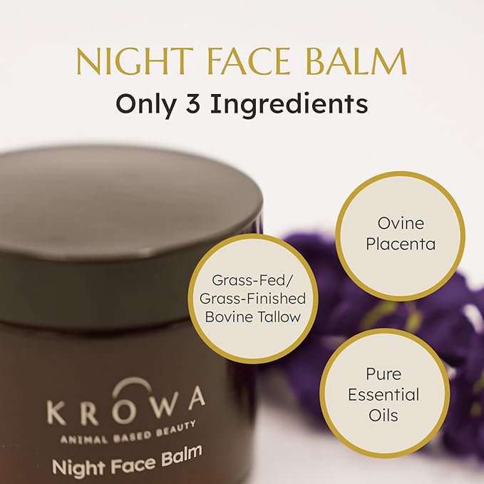 Night Face Balm - Grass Fed Tallow Cream w/Essential Oils. Growth Factors & Stem Cells for Natural Skin Rejuvenation. Collagen and Elastin to Boost Skin Renewal. Clean Beauty, No Additives