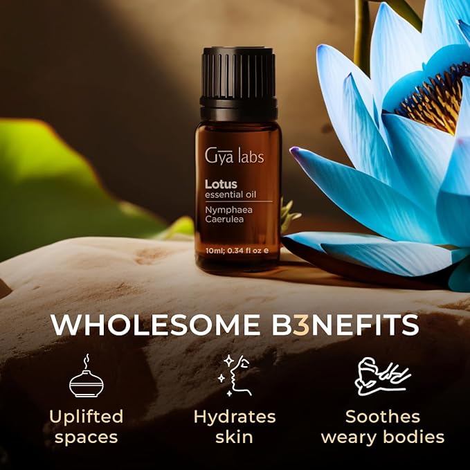 Gya Labs Lotus Essential Oil for Diffuser - 0.34 Fl Oz - 100% Pure Natural Lotus Oil for Skin, Massage, Candle Making & DIY - Flowery Earthy Scent