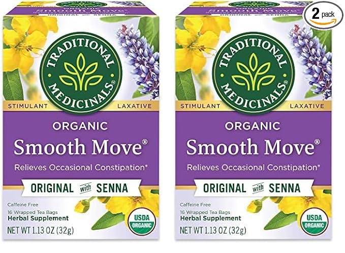 Traditional Medicinals Tea, Organic Smooth Move, Relieves Occasional Constipation, Senna, 16 Tea Bags (Pack of 2)