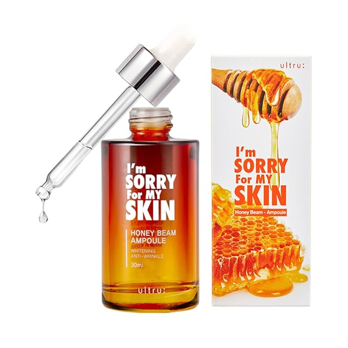 I'M SORRY FOR MY SKIN Facial Skin Ampoule, Korean Skin Care Serum for Face with Propolis, Adenosine and Niacinamide, Anti-Wrinkle & Nourishing Effect (Honey Beam Ampoule)