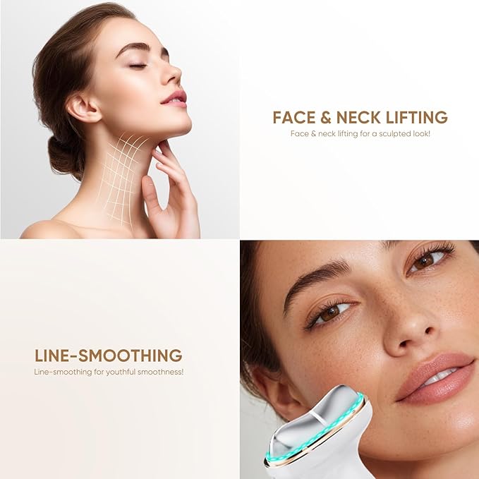 Red Light Therapy for Face and Neck - Microcurrent Facial Device with Gua Sha Tool, 7-in-1 LED Face Sculptor, Cold Heat Facial Massager for Tightening & Lifting