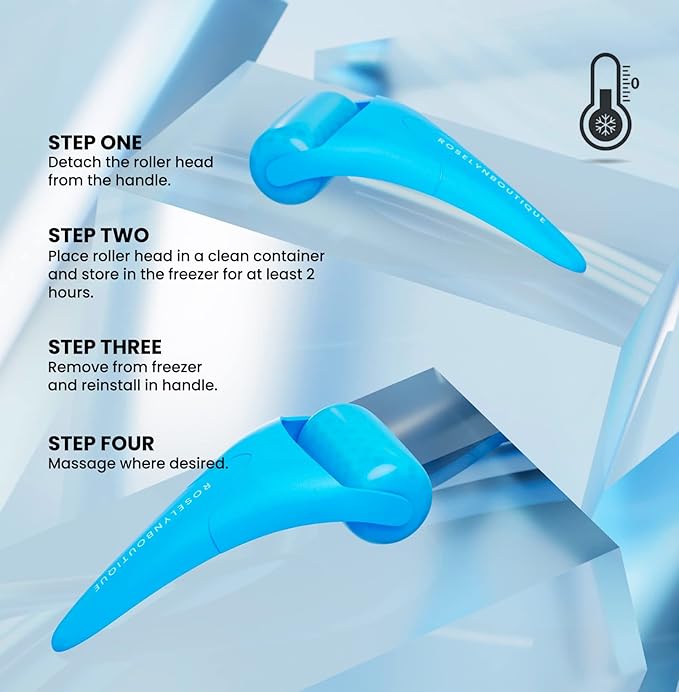 ROSELYNBOUTIQUE Ice Roller for Face Wrinkles Fine Lines Puffiness Stick Massager Facial Skin Care Tools Self Care Gifts for Men Women (Blue)