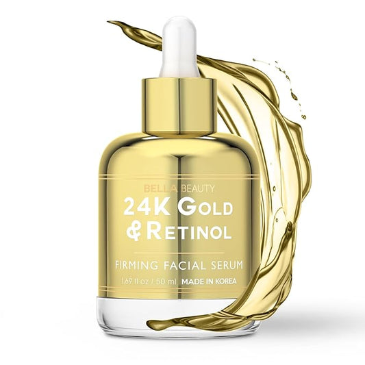 Bella Beauty 24K Gold & Retinol Face Serum - Reduces Age Spots, Fine Lines & Wrinkles, Lifting & Firming - Dermatologist Tested, Cruelty-Free Korean Skin Care for All Skin Types - 1.69 Fl. Oz