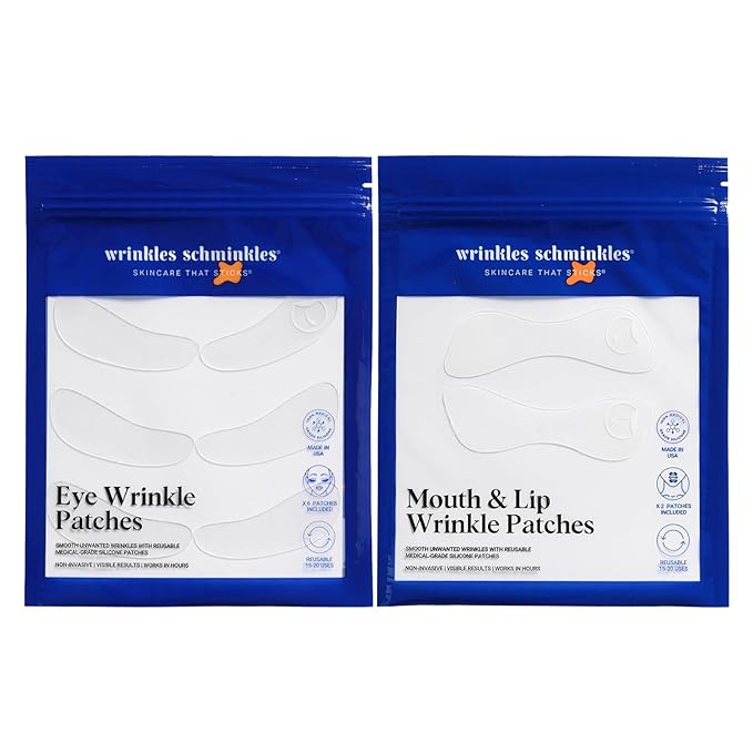 Wrinkles Schminkles Eye & Mouth Lift Set | Mouth & Lip Wrinkle Patch 2-Pack & Eye Wrinkle Patches 3-Pairs | Reusable Medical Grade Silicone Patches