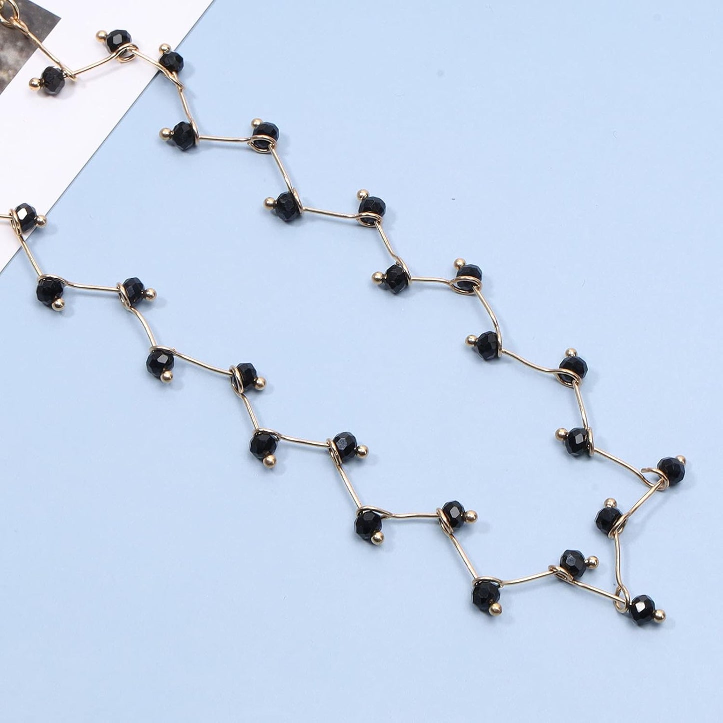 Black Crystal Choker Necklace Short Black Beaded Choker Necklace Silver Chain Necklace Minimalist Necklace Jewelry for Women and Girls