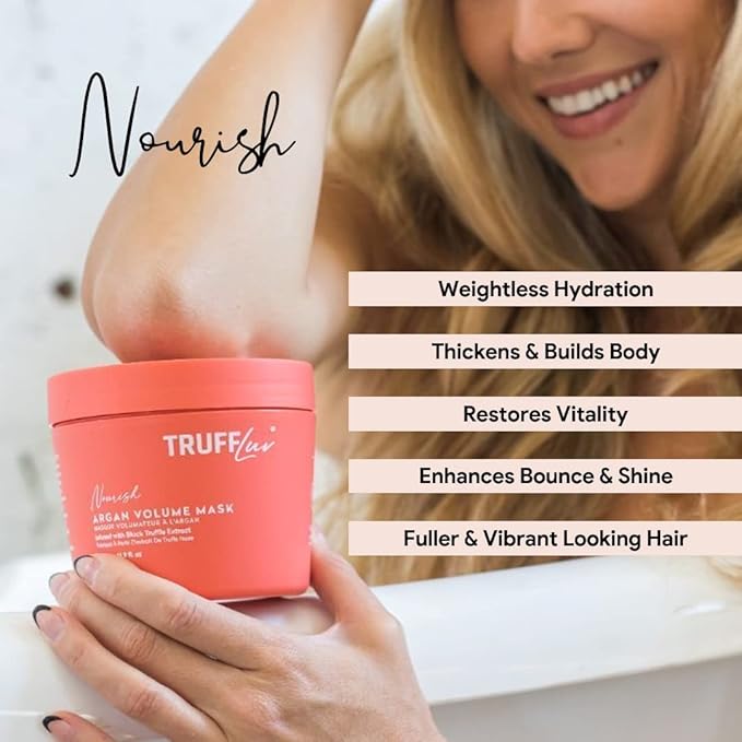 | Nourish Collection Argan Volume Mask, Infused with Black Truffle Extract, Lightweight Thickening & Volumizing Hair Mask, Restores Vitality & Builds Body, Paraben Free, Sulfate Free, 16.9 Fl Oz