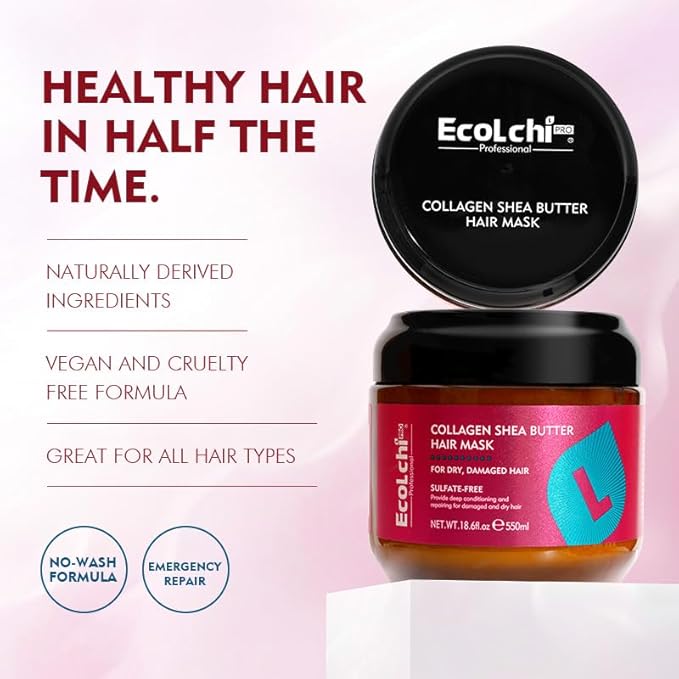 Ecolchi Hair Mask Leave In Conditioner Set Hair Treatment Natural Ingredient Deep Repair Conditioning for Dry Damaged Hair All Hair Types 550+200ml 18.6floz + 6.8floz