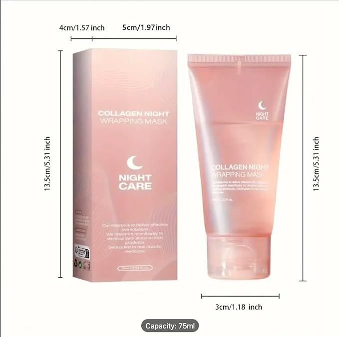 Collagen Night Wrapping Mask, 2.53 fl oz, with Applicator Brush, Pink