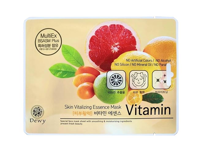 TNB Dewy Korean Essence Face Mask, Moisturizing Mask Sheet Pack, Korean Skin Care For All Skin Types (Vitamin)