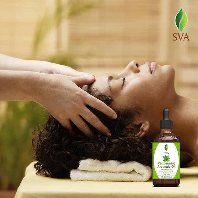 SVA Peppermint Essential Oil – 4 Fl Oz – 100% Natural Peppermint Oil - for Diffuser, Hair Care, Face, Skin Care, Aromatherapy, Scalp and Body Massage, Soap and Candle Making - with Dropper