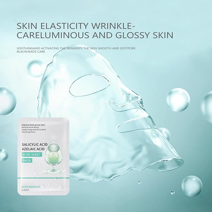 Facial Mask Anti Acne Face Masks Skin Care, Sheet Masks With Salicylic Acid Sheet For Acne Prone Hydrating Moisturizing Skincare for Scar Breakouts Pimple Beauty Oil Control Redness 10 Sheets