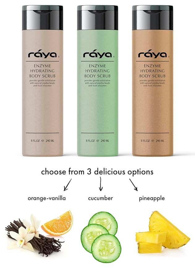 RAYA Enzyme Hydrating Body Scrub 8 oz Orange Vanilla Scent (S-104) | Gentle and Exfoliating Body Scrub | Made with Seaweed, Jojoba Beads, and Fruit Enzymes