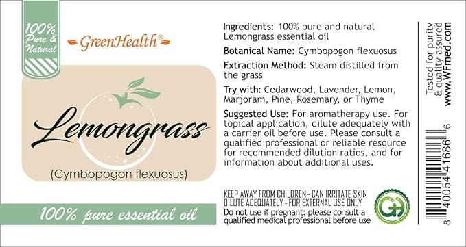 GreenHealth - Lemongrass Essential Oil - 16 fl oz - Aluminum Bottle - 100% Essential Oil