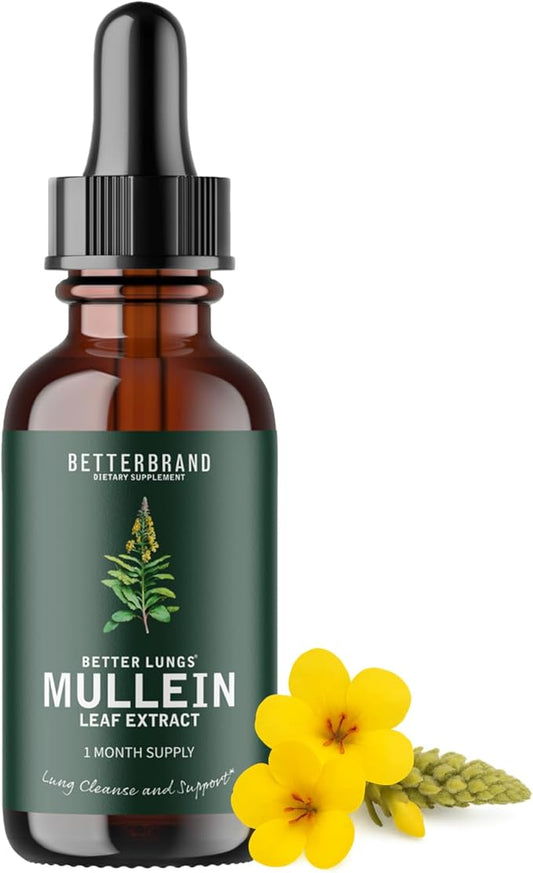 Betterbrand BetterLungs Mullein Leaf Extract - Supports Respiratory Wellness and Overall Lung Health - Natural Supplement, Tincture Drops | Non-GMO, Vegetarian | 1 Month Supply