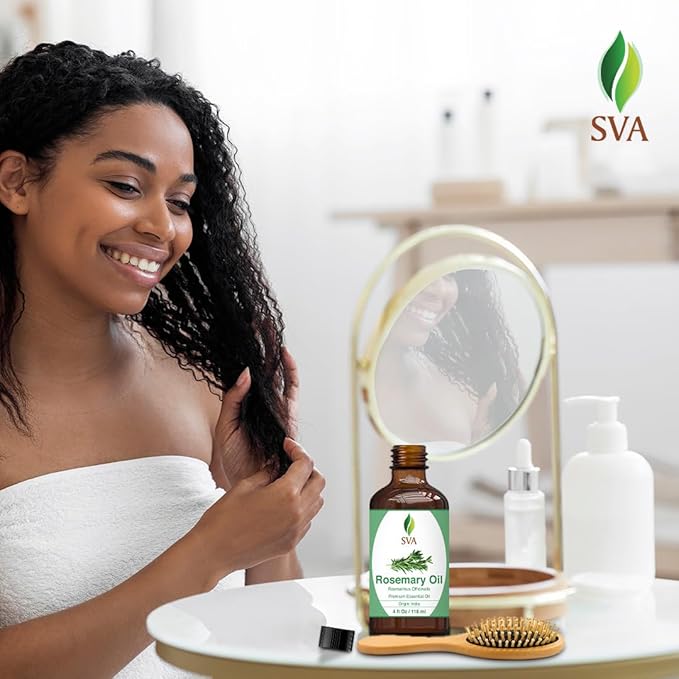 SVA Rosemary Essential Oil – 4 Fl Oz – 100% Natural Rosemary Oil for Hair, Face, Skin Care, Diffuser, Aromatherapy, Scalp, Body Massage, Soap and Candle Making – with Dropper