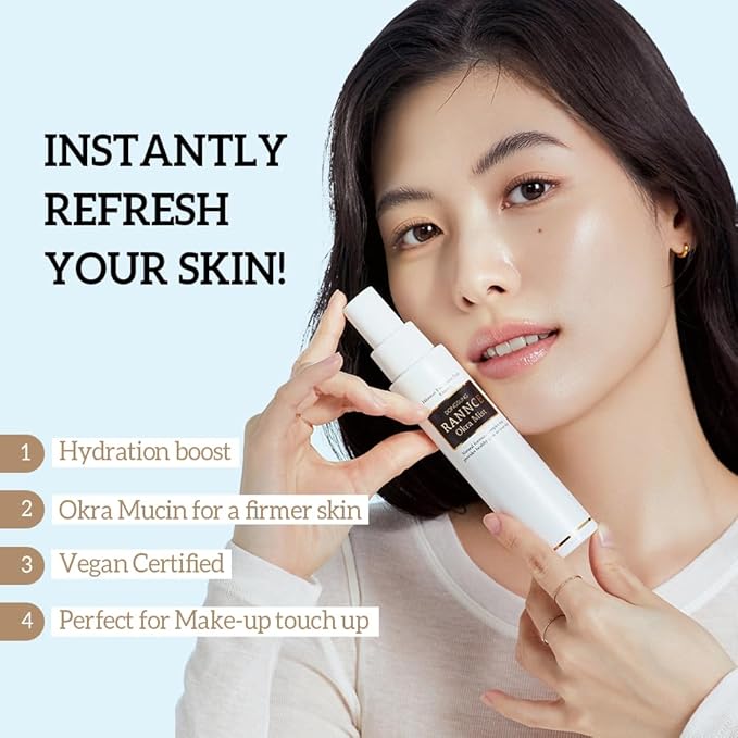 DONGSUNG Facial Mist, Face Mist with Okra Fruit Extract and Abelmoschus Manihot Flower Extract, Hydrates and Nourishes Skin, Day Care (Okra, 3.38 fl oz)