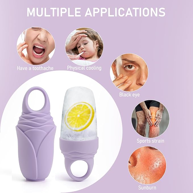 Facial Ice Roller Silicone Mold Reusable for Women 1Pc Face and Eye Neck Cold Skin Care Tools Freezer De-puff Eyes Bag Reduce Migraine Pain - Purple