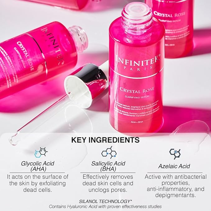 Infinitek Paris Crystal Rose Serum - Hydrating and Exfoliating Brightening Serum, Face Moisturizer and Skin Lightening Serum for Radiant, Moisturized Skin - Premium Facial Moisturizer 1 Fl Oz