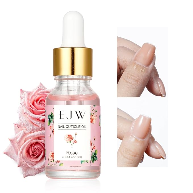 EJW Cuticle Oil for Nails, 1 Week Multi-Functional Care for Hands and Feet, Moisturizes & Strengthens Nails, Improves Hangnails & Dry Skin, Natural Ingredients, Rose