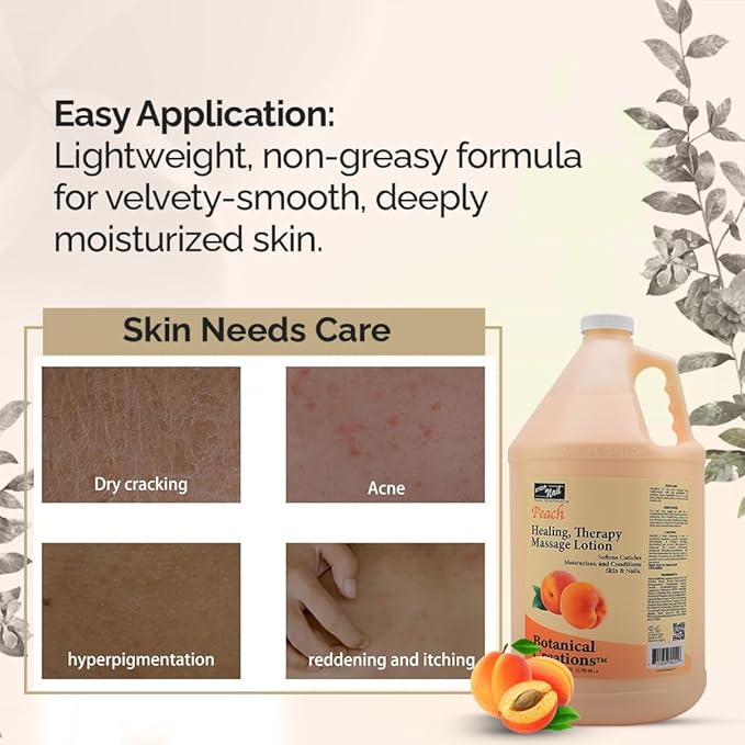 PRO NAIL - Healing Therapy Massage Lotion - Professional Pedicure, Body and Hot Oil Manicure, Infused with Natural Oils, Vitamins, Panthenol and Amino Acids (Peach, 1 Gallon)