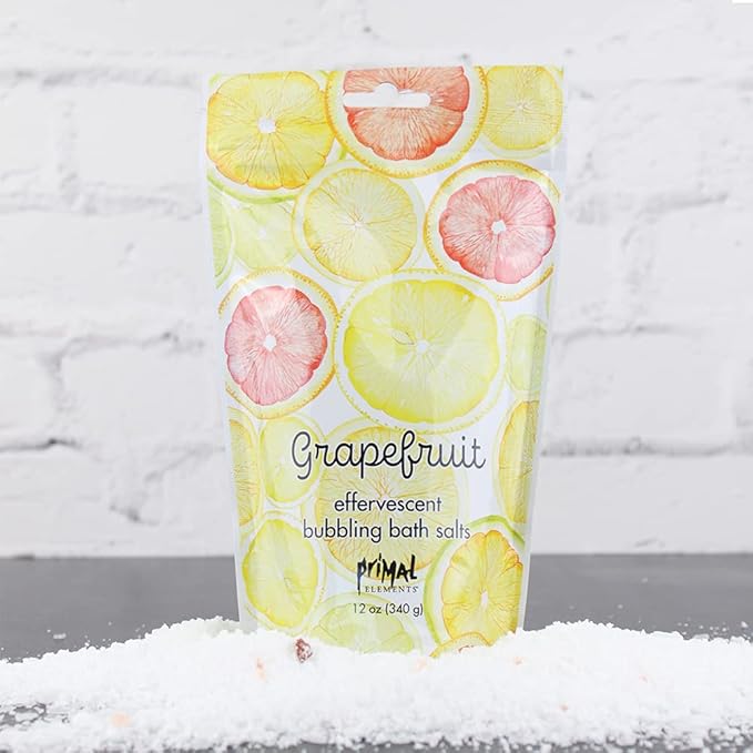 Primal Elements Detoxifying Sea Salt Soak, Bubbling Aromatherapy Salts, Grapefruit, 12 oz Resealable Bag