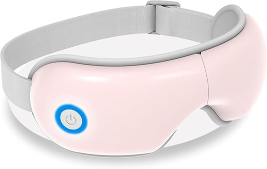 Eye Massager with Heat and Music, Heated Eye Mask with Bluetooth 180°Folding 5-Mode Voice Announcement Heating Massage for Sleep Travel Eyes Strain Relief, Pink