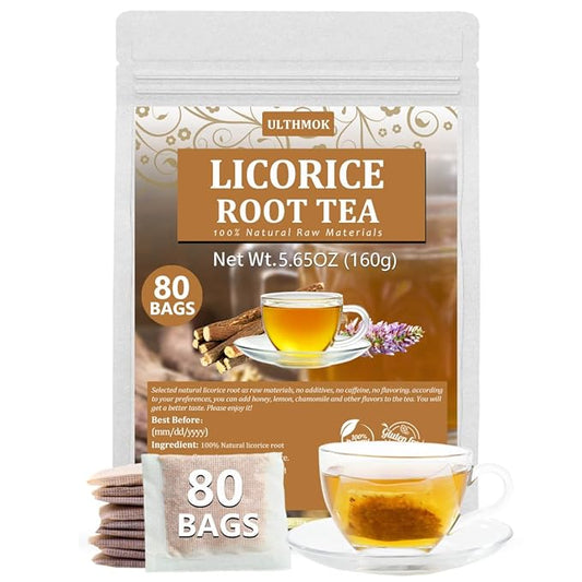 Premium 80 Licorice Root Tea Bags, Made with 100% High Sweetness Wild Licorice Root, No Additives & Caffeine Free.