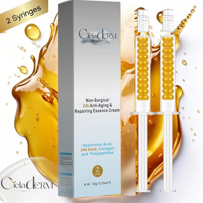 Under Eye 24K Gold Gel |Reduce Fine Lines, Dark Circles, Puffy Eyes, Undereye Bags| Advanced Night Anti Wrinkle Repair Eye Solution Gel-Cream | Facelift Essence Cream | 2 Syringe Pack