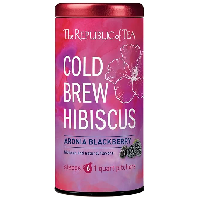 The Republic of Tea – Cold Brew Hibiscus Aronia Blackberry Iced Tea, Large Herbal Iced Tea Pouches, Steeps Six One-Quart Pitchers
