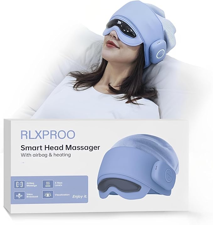 Head Massager for Fatigue Relief, Eye Massager with Heat, Head and Eye Massage for Stress Relief, Bluetooth-Capable, Rechargeable, Ideal for Rest & Relaxation,Avoid Walking/Reading While Using