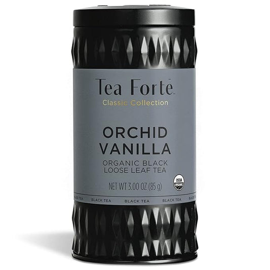 Tea Forte Orchid Vanilla Premium Organic Loose Leaf Caffeinated Black Tea Blend Canister, Makes 35-50 Cups, Tea Gifts for Mother's Day