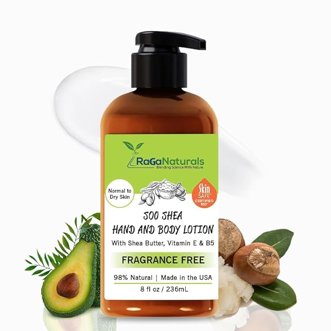 RaGaNaturals Natural Unscented Body Lotion for Dry Skin with Shea Butter and Vitamin E & B5 - Hydrating, Nourishing, Fragrance Free Hand Moisturizer With Organic Essence - For Women, Men, Kids - 8 Oz