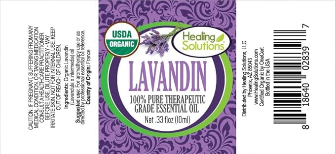 Healing Solutions Organic Lavandin Essential Oil (0.33 oz/10ml) – Pure & Undiluted Lavandin Oil - for Skin, Aromatherapy & Diffuser – Therapeutic Grade