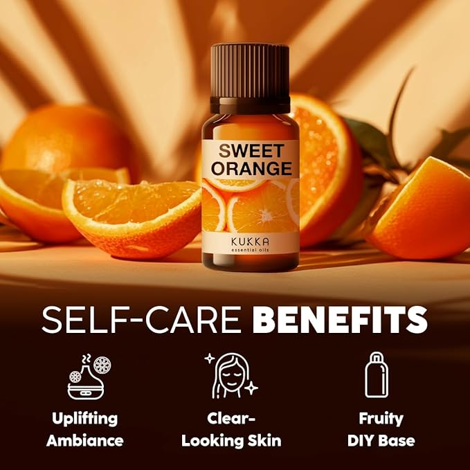 Kukka Sweet Orange Essential Oil for Skin, Diffuser & Aromatherapy - 0.34 Fl Oz - 100% Pure Natural, Fresh Scent, for Candle & Soap Making Scent DIY