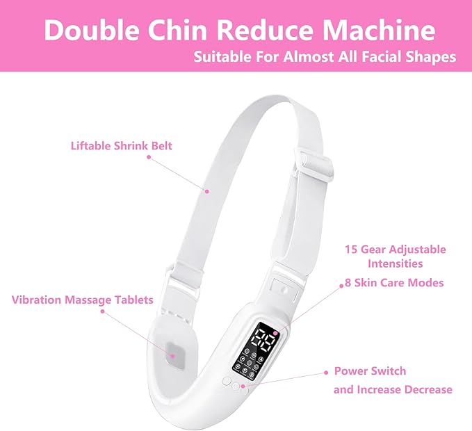 V-Shaped Face Massager Double Chin Device with 8 Modes & 15 Gear Adjustable Intensities for Effective Jawline Contouring