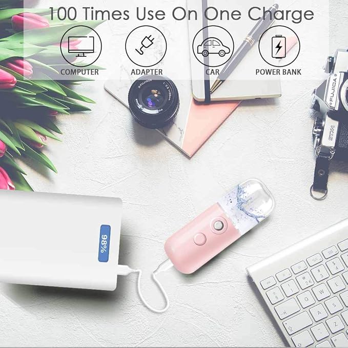 GIVERARE Nano Facial Steamer, Handy Mini Mister, USB Rechargeable Mist Sprayer, 30ml Visual Water Tank Moisturizing&Hydrating for Face, Daily Makeup, Skin Care, Eyelash Extensions-Pink