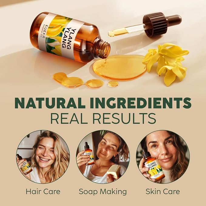 Kukka Ylang-Ylang Essential Oil for Diffuser & Skin - 4 Fl Oz - 100% Pure Natural Ylang Ylang Oil - Boasting a Long Lasting & Exotic Floral Scent fit for Hair, Aromatherapy & DIY Soap Making