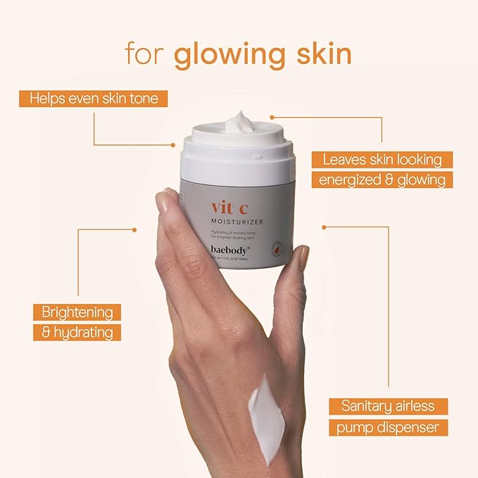 Baebody Made in USA Vitamin C Face Moisturizer - Brightening Vitamin C Cream Moisturizer with Jojoba Oil - Anti Aging and Hydrating (1.7 fl oz/50 ml)