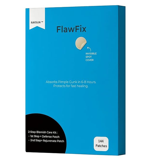 FlawFix Acne Patch, 144 Hydrocolloid Patches, 3 Sizes, 2-Step Blemish Care Kit with Tea Tree Oil and Salicylic Acid