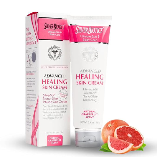 Silver Biotics Nano Silver Healing Lotion Cream Grapefruit Scent Infused 20 PPM SilverSol and Hyaluronic Acid | All Natural Ingredients to Heal, Smooth Your Skin Blemishes and Scars (3.4 oz.)