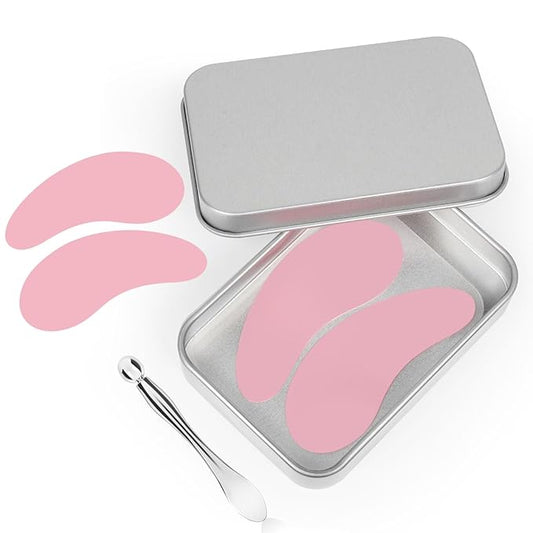 Under Eye Patches, Reusable Under Wrinkle Silicone Mask Pink, Plump Fine Lines & Wrinkles with Metal Eye Cream Applicator, Tin Case