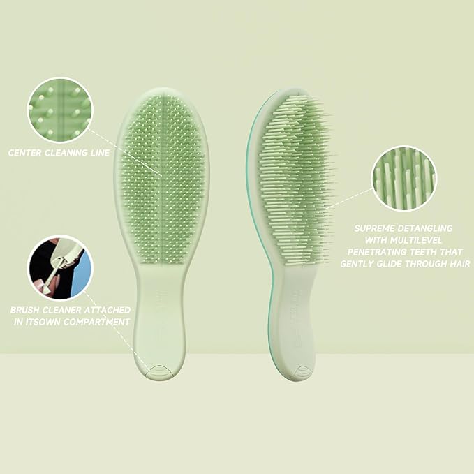 Supreme Brush + Cleaner, Gentle Detangling, Detangler Hair Brush for All Hair Types. For use on Wet or Dry Hair (Aqua)
