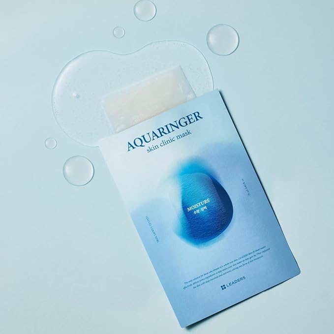 LEADERS Aquaringer Skin Clinic Mask | Intensive Hydration & Moisture Replenishment | Soothes & Calms Irritated Skin | Refreshes Dry, Dehydrated Skin | Suitable for All Skin Types - 10 Sheets