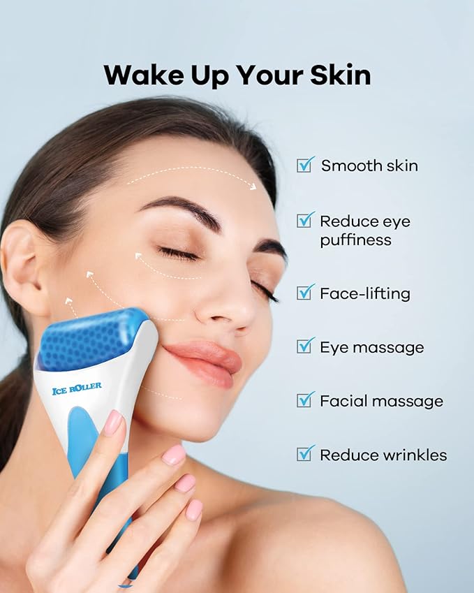 Ice Roller, Ice Roller for Face, Ice Face Roller, Cold Facial Ice Roller Massager for Eye Puffiness, Women's Gifts, Migraine, TMJ Pain Relief & Minor Injuries, Skin Care Products (Blue)